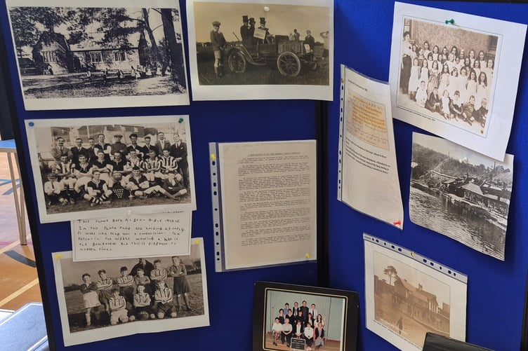 Bere Alston School's pop-up museum showing children's researched exhibits on sport and transport.