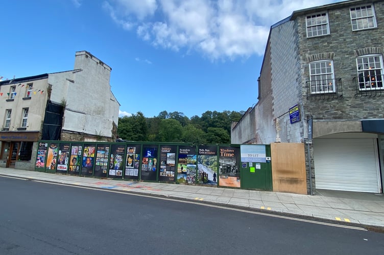 The hole on Brook Street – as no buildings are on the site, the owner does not have to pay business rates, West Devon Borough Council heard.
