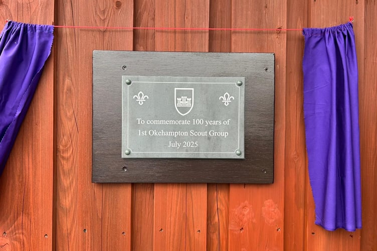 The new plaque to commemorate 100 years of 1st Okehampton Scout Group.