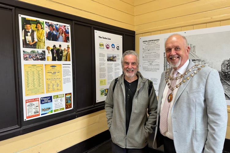 David Gosling, who provided some photographs and information for the display and the Mayor of Crediton, Cllr Steve Huxtable.  AQ 0838
