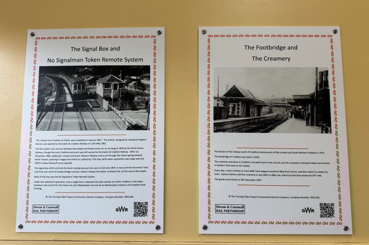 Some of the historic railway photographs and panels about the history of the railway in the town and area in the station’s waiting room.  AQ 0858
