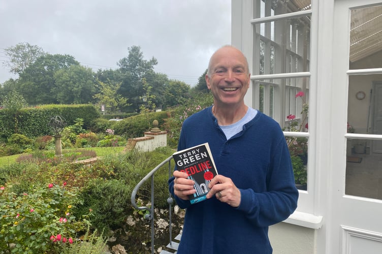 First-time novelist Terry Green with his thriller at his Tavistock home.