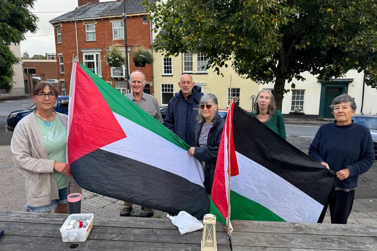 Some of the members of the Crediton Palestine Group during a recent vigil.  AQ 1817
