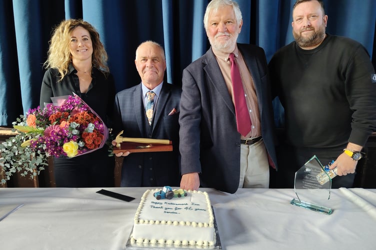 Pictured at workman Ian Lashbrook's retirement do at Tavistock Town Council are, from left, works manager Becky Rowe, Ian, town mayor Steve Hipsey and council general manager Wayne Southall.