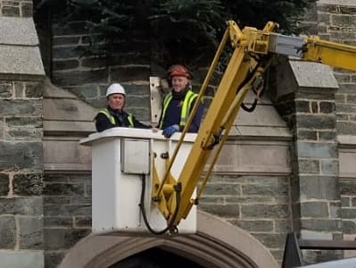 Ian Lashbrook (pictured putting up Christmas trees on Tavistock Town Hall), veteran Tavistock Town Council works employee, has retired after 46 years with the authority.