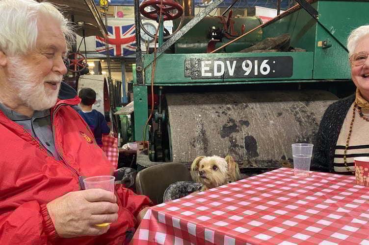Fleurye the dog enjoying the Robey Trust Sausage and Steam Fair in Tavistock with owners Roger and Andrea Bean.
