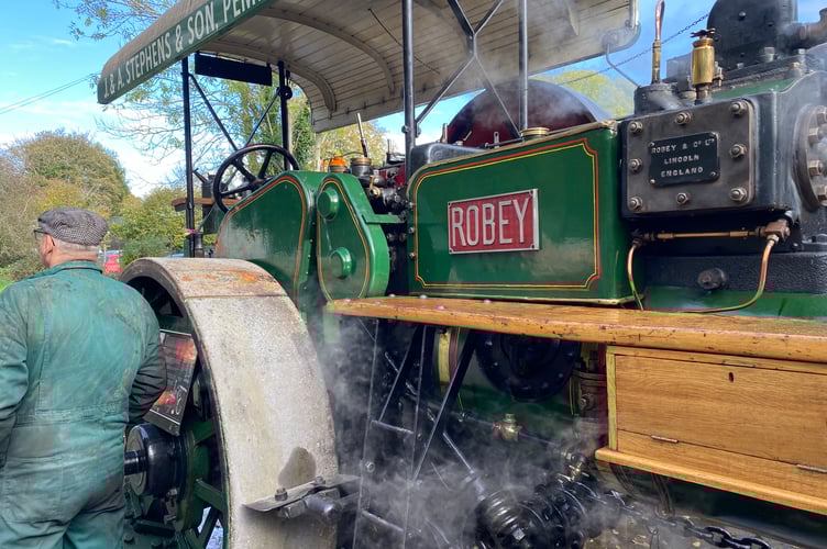 Fleurye the dog enjoying the Robey Trust Sausage and Steam Fair in Tavistock with owners Roger and Andrea Bean.