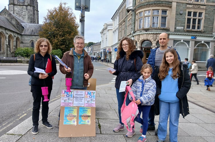 Tavi Anti Racism group leafletting Tavistock inviting supporters to a rally on Sunday, November 2, in Bedford Square.