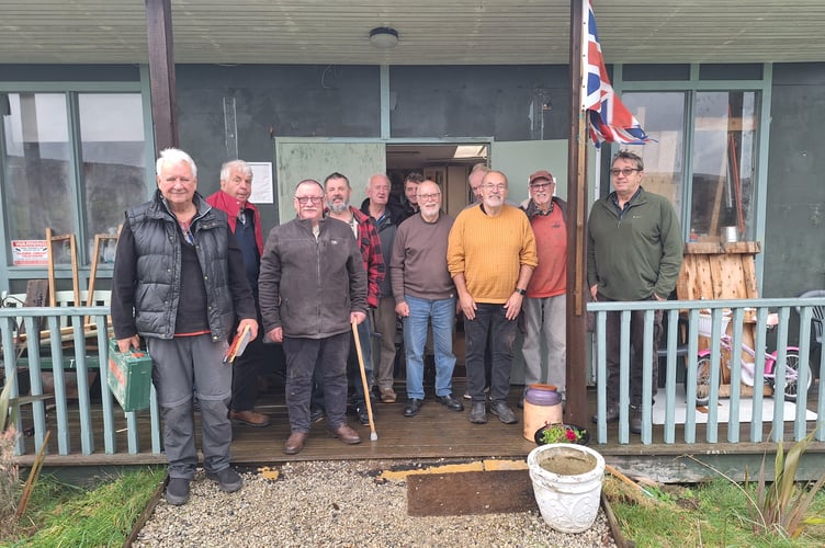 The Okehampton Men in Sheds outside their current HQ at the Okehampton Community Garden on Fatherford Lane.