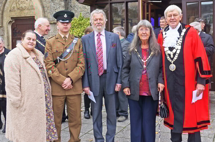 The Mayor Paul Vachon and Mayoress Lynn Vachon with Deputy Lord-Lieutenant of Devon Rear Admiral Ric Cheadle with Lord-Lieutenant’s Cadet Sgt Liam Cox and guest (and proud mum!) Claire Cox.