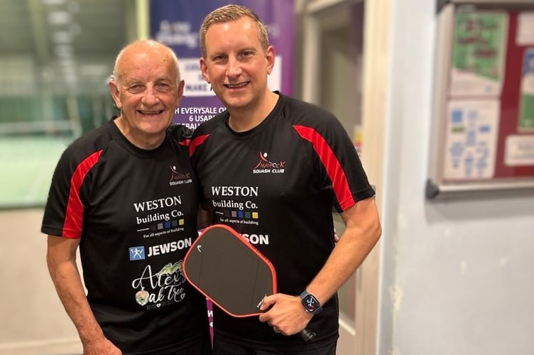 Dad and son Malcolm and Steve Tripp play pickleball together. Malcolm, 80, who coaches pickleball, swears by the sport for keeping him fit. 