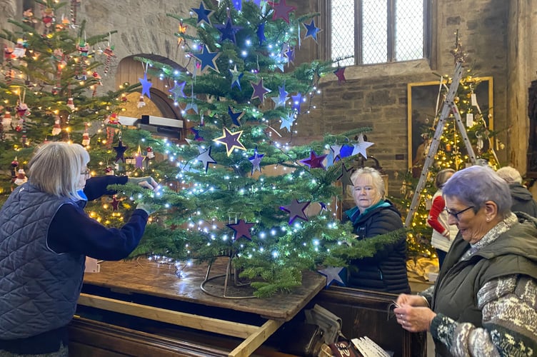 Tavistock Christmas Tree Festival lighting up.