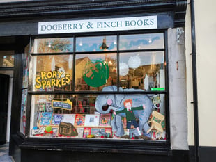 Bookshop unveils new window art inspired by Hugh Bonneville's debut 
