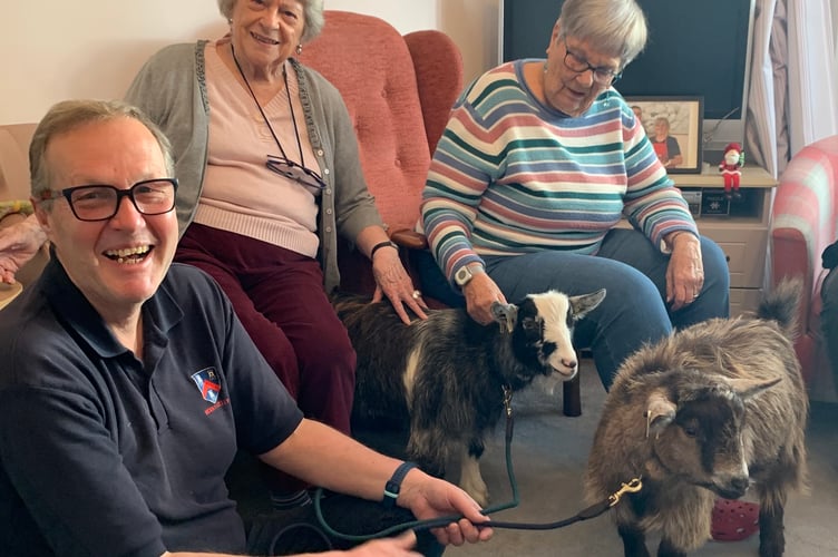 Abbeyfield's Drake Lodge residential home welcomes two four-legged guests - Robbie and Ronnie the pygmy goats. 