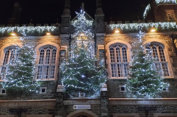 Tavistock Lions' magical giant Trees of Light were lit up on Tavistock Town Hall after a ceremonial switch-on. The trees raise money for local causes and pay tribute to loved-ones past and present. Picture by Steve Grummitt