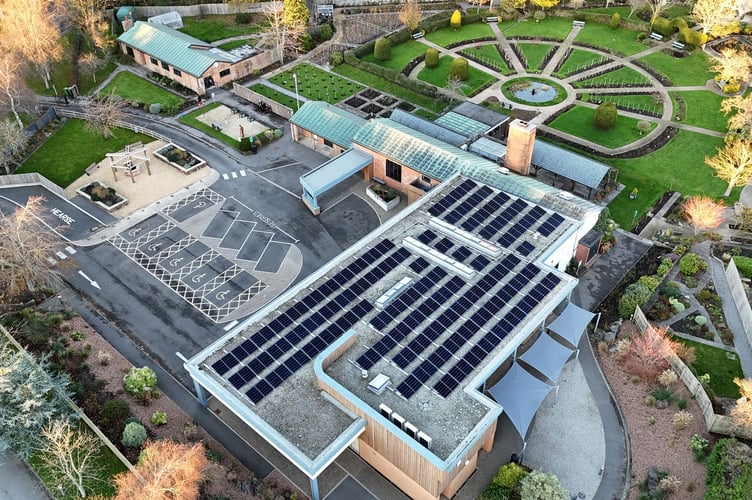 An aerial shot of North Devon Crematorium solar panels.