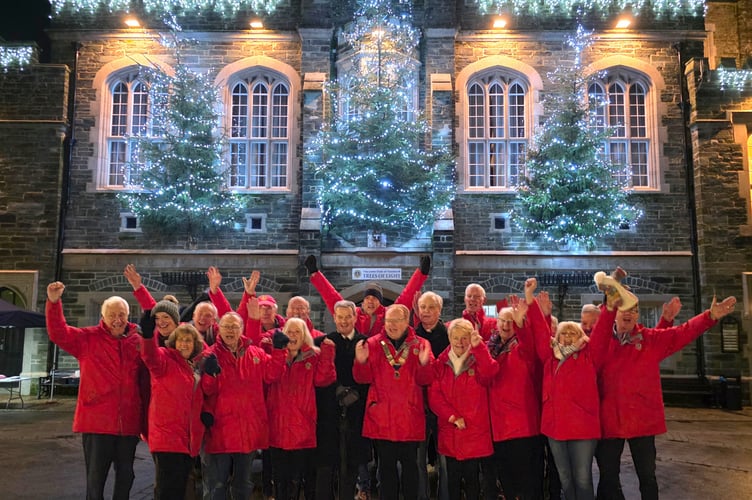 Tavistock Trees of Light switched on by Tavistock Lions, high above Bedford Square on Tavistock Town Hall to remember and celebrate loved-ones at Christmas.Rod Taylor of Tavistock Photographic Club.