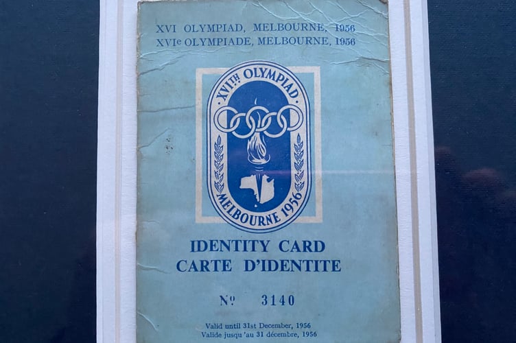 Mike Farrell's Melbourne Olympics ID card.