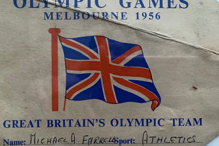 Mike Farrell's Melbourne Olympics official GB team card.