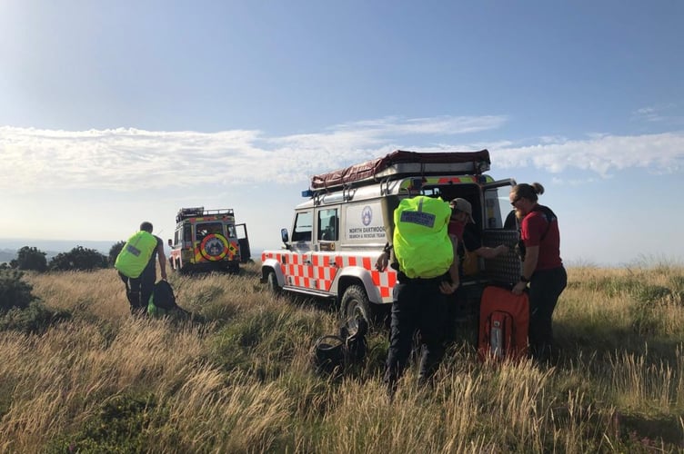 The north Dartmoor team use Land Rovers to get closer to the scene of an accident.