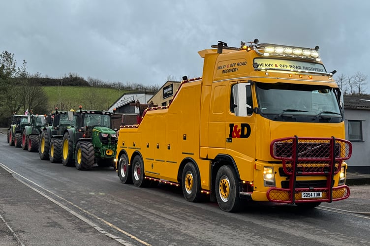 A truck and some of the tractors as they started to line up in Crediton for the charity run.  AQ 0944
