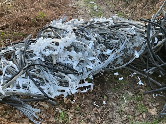 A close up of the cabling stripped of copper on Bowden Down, one of the Brentor Commons.