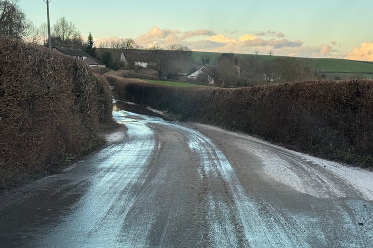 An icy road near Venny Tedburn, Crediton on Sunday, January 4. AQ 1727