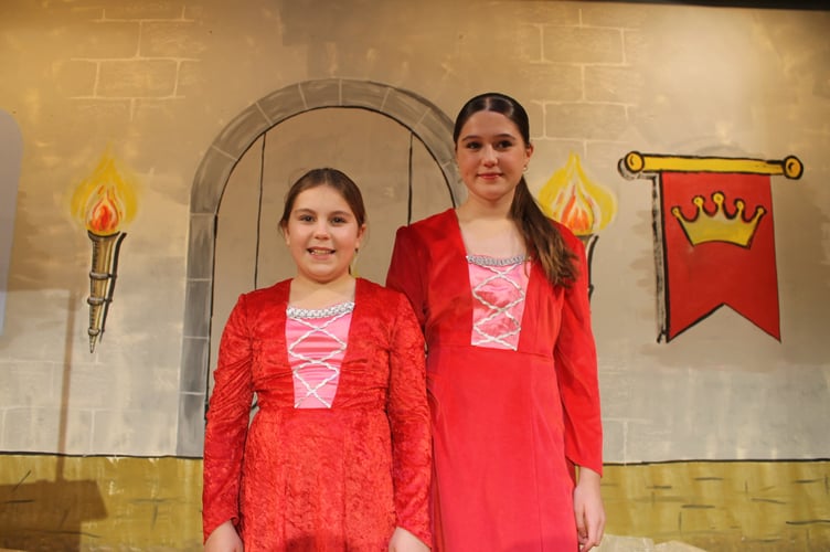 Two Babes in the Tedburn Amateur Dramatic Society pantomime, Sophie Bowden (11) and Mollie Hope (12).  AQ 0896
