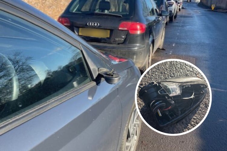The wing mirror, inset, was discovered detached on the ground