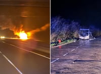 Firefighters battle A30 motorhome blaze