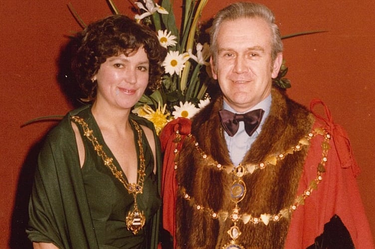 Mayor and mayoress of Okehampton Peter and Betty Woodward in 1977.