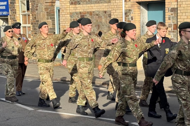 Okehampton Army Cadets marching through Okehampton