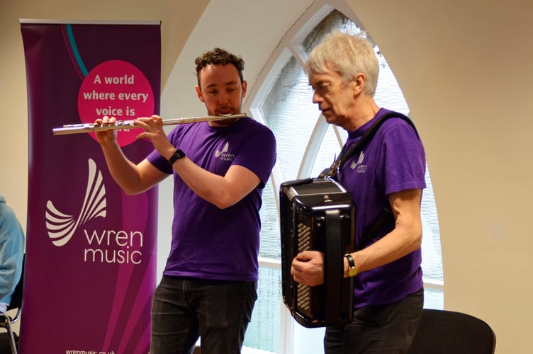 Wren Music's Jon Dyer and Paul Wilson leading a music workshop for young people