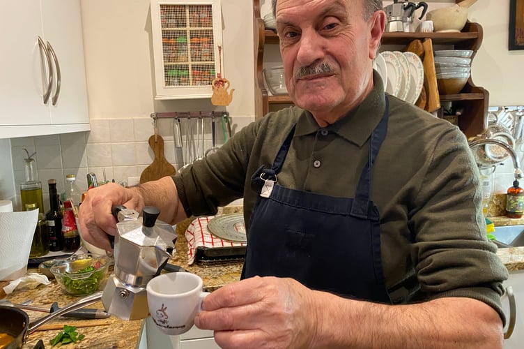 Talented Tavistock cook Giovanni Sponziello serving his self-imported Italian coffee to toast the Cortina Winter OIympics.
