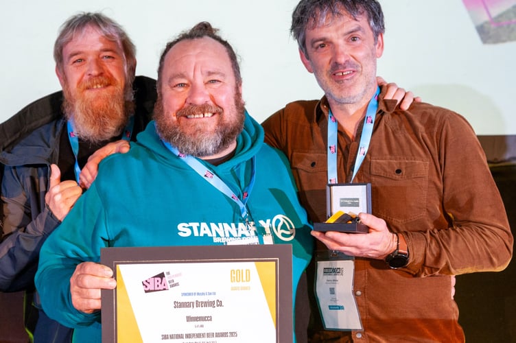 From left, Mark Stephens, Chris John and Garry White of the Stannary Brewery in Tavistock after winning a clutch of awards last April. The trio announced the shutting of their brewery and venue over the past week.