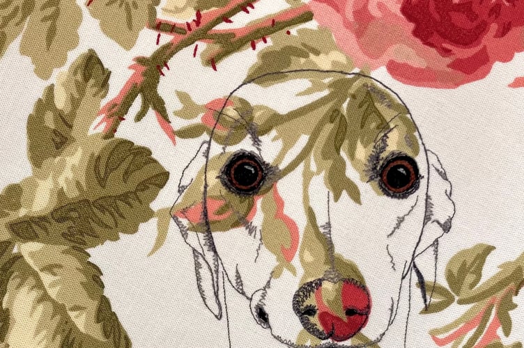 A work by Karen Nicol, who sews pieces inspired by vintage fabric. Her works can be seen at the art exhibition at Gulworthy village hall over Easter weekend.