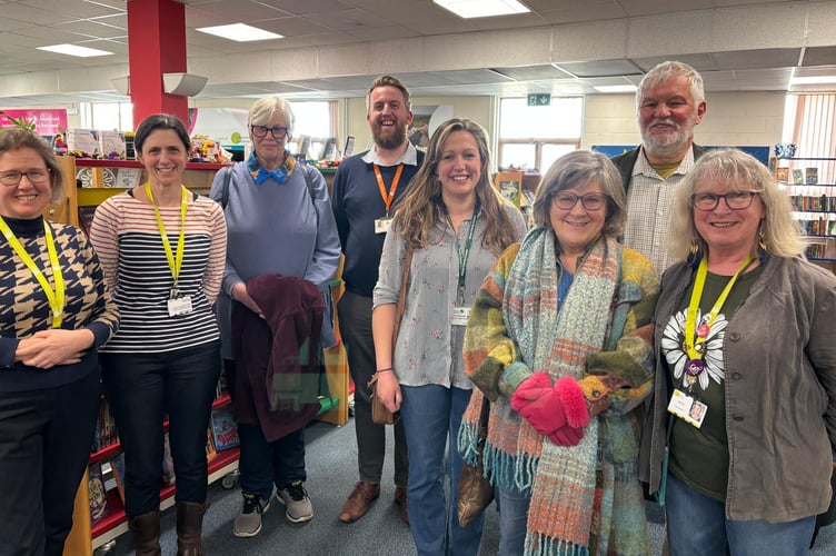 Devon Cabinet Member Visits Tavistock Library During Consultation on Future Services: Kate Turner, Head of Library Service and Customer Experience, Councillor Steve Hipsey, the Mayor of Tavistock, Councillor Cheryl Cottle-Hunkin, Devon County Council’s Cabinet Member for Rural Affairs and Broadband
