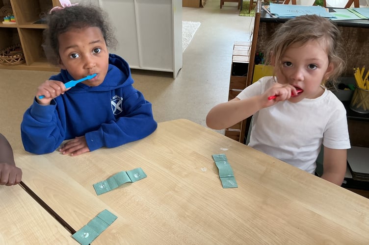Buckland Monachorum primary pupils brush up on their teeth hygiene.
