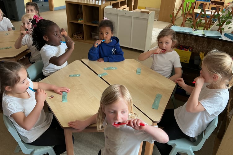 Buckland Monachorum primary pupils brush up on their teeth hygiene.