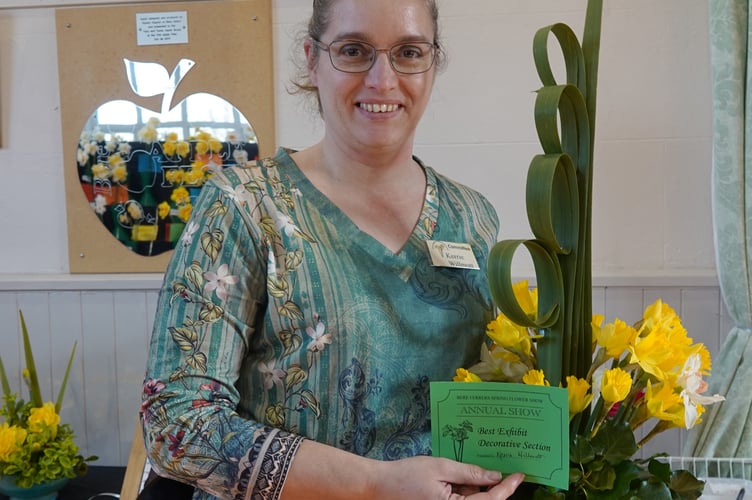 Bere Ferrers Spring Flower: Kerrie Willmott with her best exhibit in decorative section. Picture by Ann Parsons.