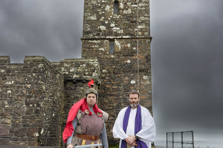 The congregation of Brentor Church and the Friends of St Michael's enacting the Good Friday Passion Play at St Michael's on top of Brent Tor. Picture by Dave McMahon.