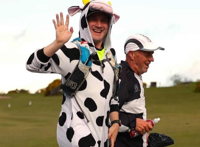Seeing the fun side of racing 26 miles are these two runners on the hilly Dartmoor Marathon which returned on Sunday, April 12, after a 40-year absence. Picture by Chris Cottrell.