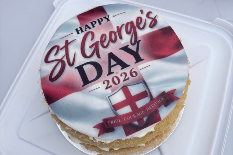 The celebratory St George's Day cake at the Pavilion Cafe stand.