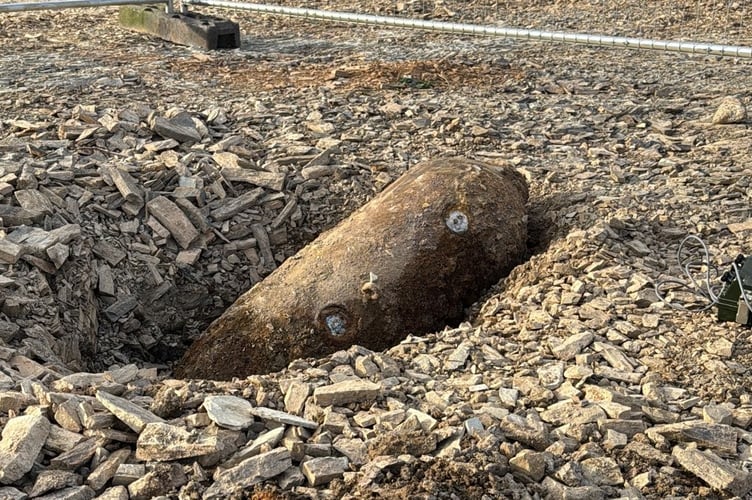 The unexploded bomb discovered in a Plymouth building site.