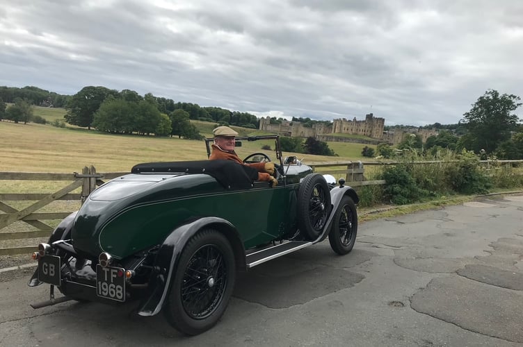 Drummond Challis, of Tavistock, and his prized restored classic car - an Alvis Silver Eagle - on tour in Northumberland.