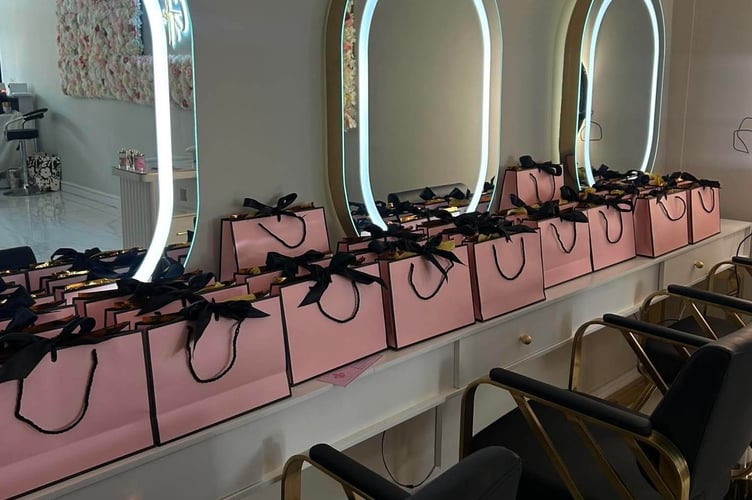 Amber-Leigh Langdon-Parsons celebrated the opening of her new Tavistock beauty parlour with a launch party including goody bags (left) for guests.