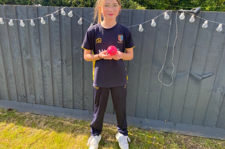 Hat-trick heroine Emie Jones, 13, of Tavistock Cricket Club impressed with her three wickets in three deliveries.