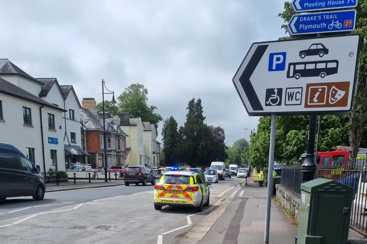 The scene on Plymouth Road, following a collision at the bus station.