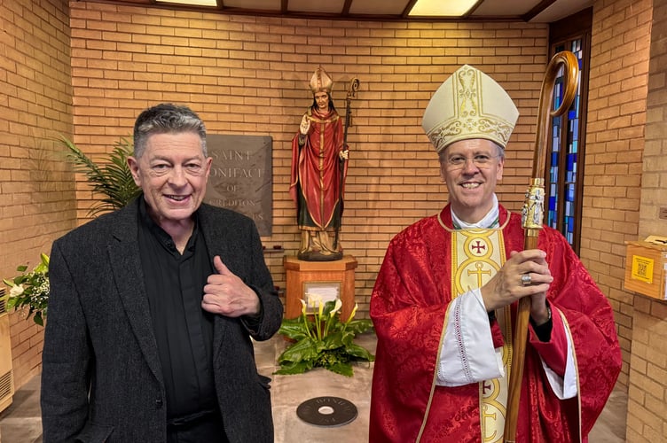 Father Michael Wheaton and Bishop Nicholas Hudson in front of the Shrine to St Boniface.  AQ 1541
