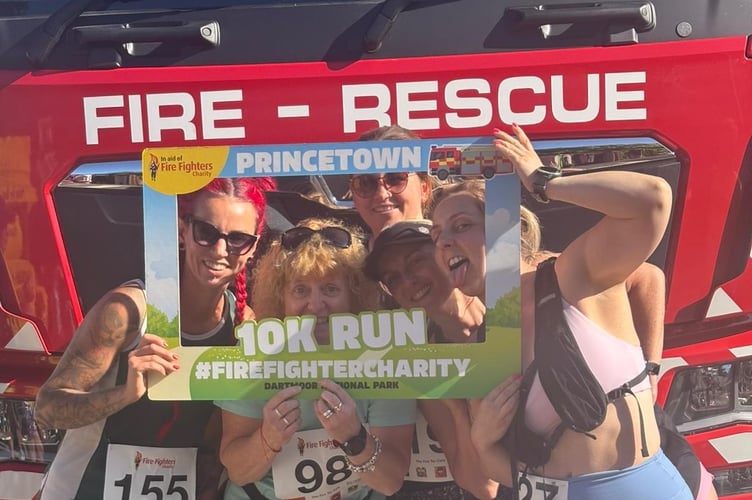 Five friends run the Princetown Firefighters 10km on a hot scenic race for the Fire Fighters Charity.